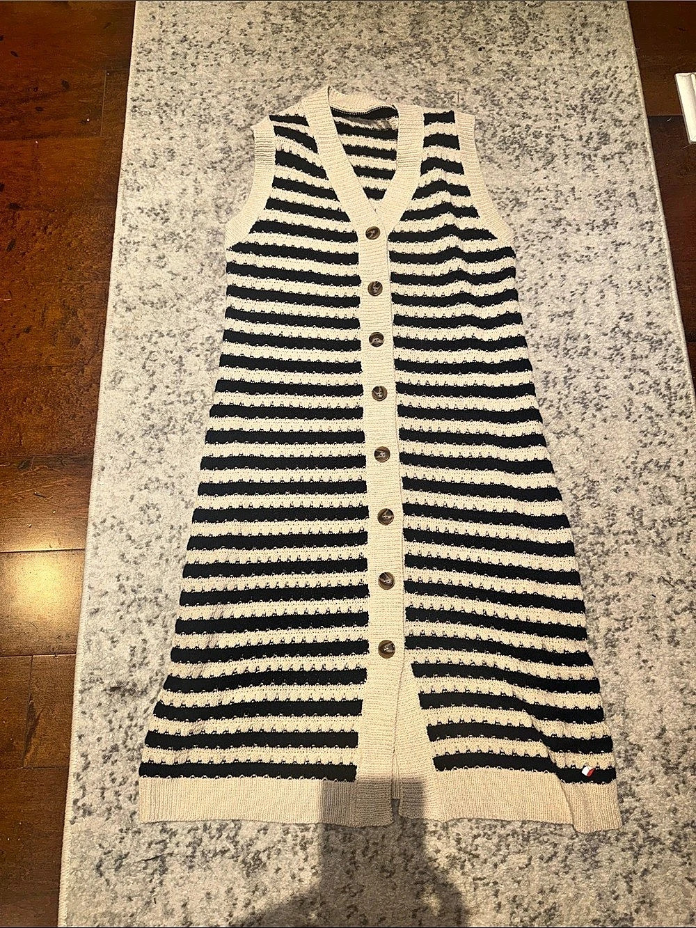 Striped V-Neck Vest dress in Black & Cream Size Medium